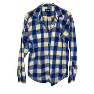 Patagonia Men's Button Front Collared Blue & White Flannel Shirt Medium